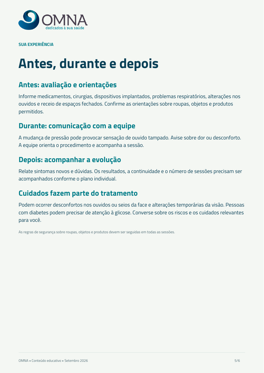 Página 5 de 6 do guia ilustrado de terapia hiperbárica